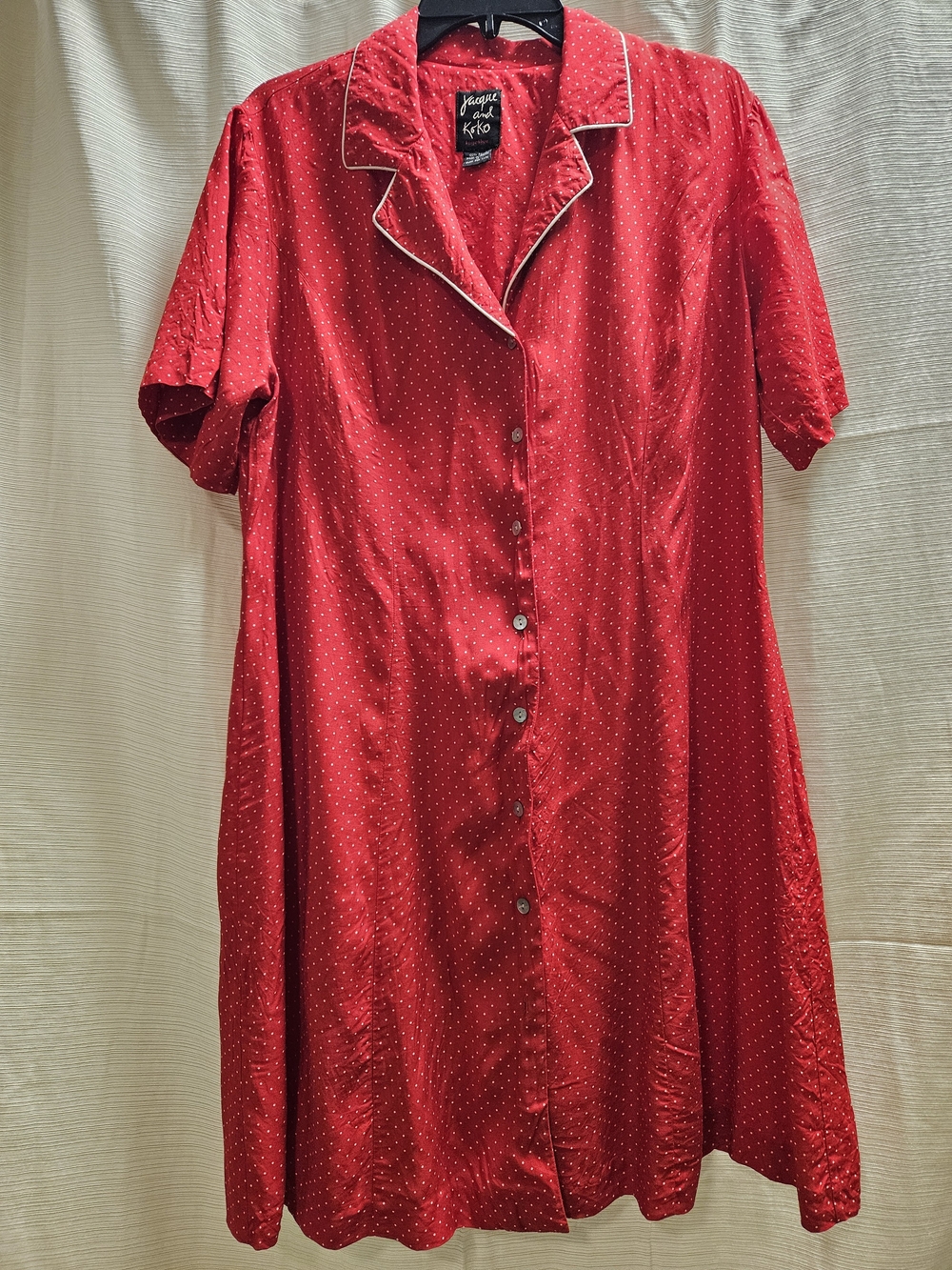 Vintage Polka Dot Button Down Red Grandmacore Midi Dress 16